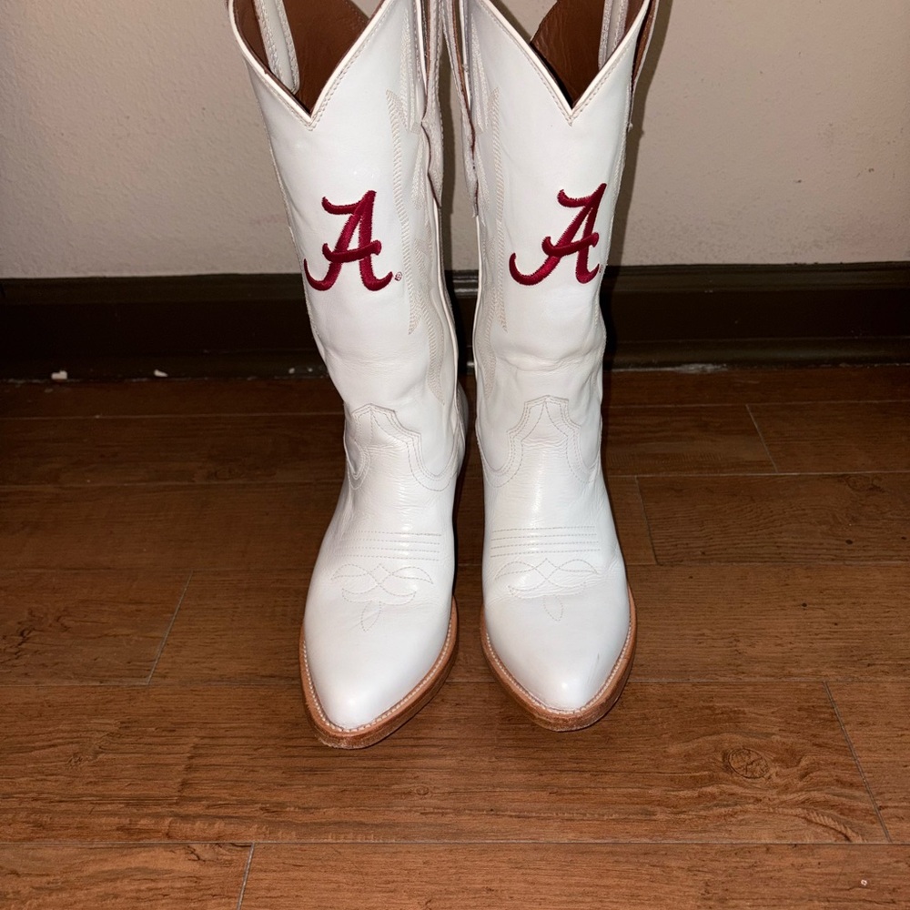 White Western Boots with Red Accent